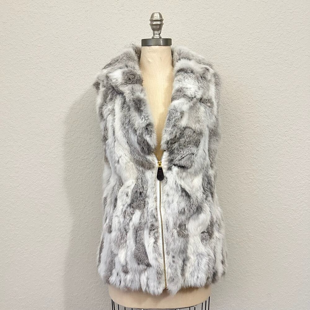 PATRIZIA LUCA MILANO Rabbit Fur Vest Jacket Gray Plush Winter Gorpcore